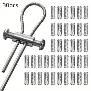 30 Pcs Stainless Steel Wire Rope Clips with Screws, Adjustable Reusable Cable Crimping Rings, Ideal for 1-2.5mm Wire, Outdoor Use