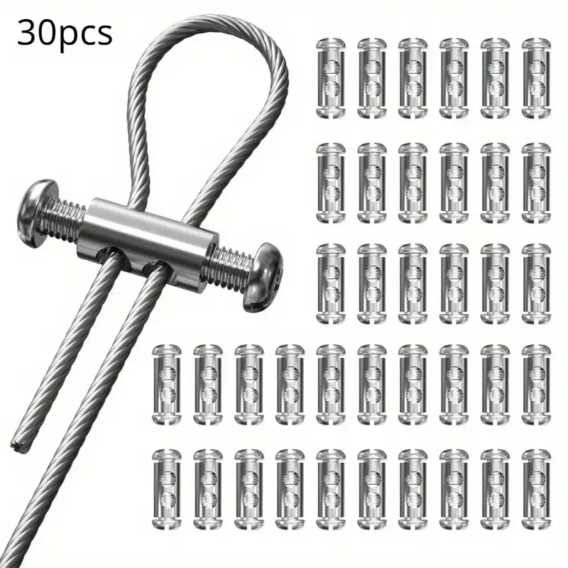 30 Pcs Stainless Steel Wire Rope Clips with Screws, Adjustable Reusable Cable Crimping Rings, Ideal for 1-2.5mm Wire, Outdoor Use, Suspension Safety