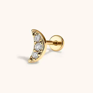 Pave Moon Push Pin Flat Back Earring