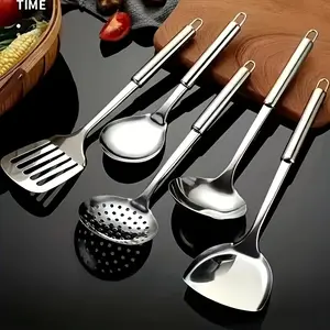 5-Piece Stainless Steel Kitchen Utensil Set, Includes Spoons, Skillet Lifter, Rice Turner, Durable Home Cooking Tools