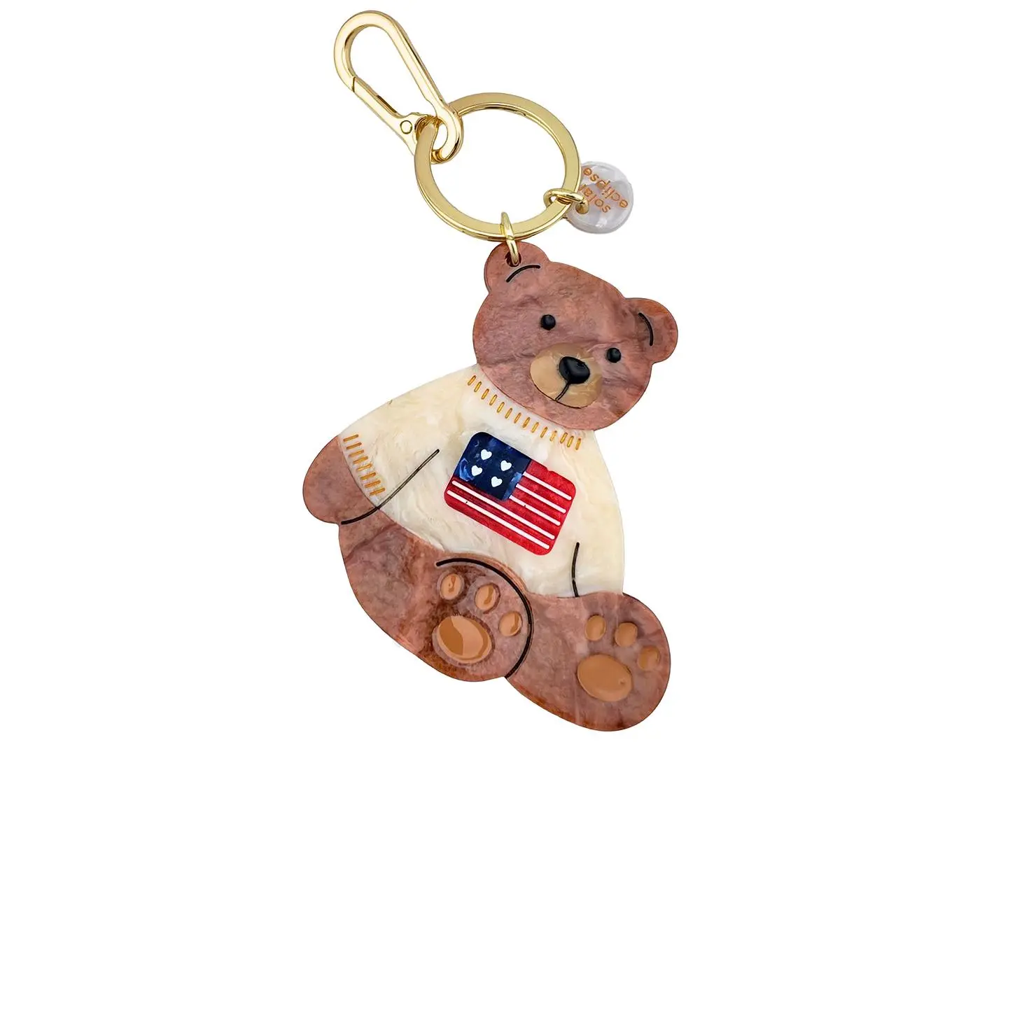 Solar Eclipse Hand-painted Americana Teddy Bear Bag Charm + Keychain