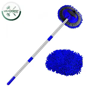 47.5" Car Wash Brush Mop car Cleaning brush Tool with Long Handle Kit for Washing Detailing Cars Truck, SUV, RV, Trailer, Boat 2 in 1 Chenille Microfiber Sponge Duster Not Hurt Paint Scratch Free Cleaner