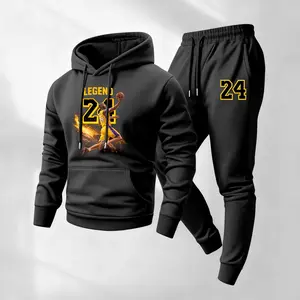 Men's  Basketball Print Hooded Drawstring Sweatpants Set, Casual Two-Piece Set, Hoodie Paired with Sweatpants, Long-Sleeved Tracksuit for Autumn and Winter, Suitable for Indoor and Outdoor Activities, Men's Everyday Sportswear Set.