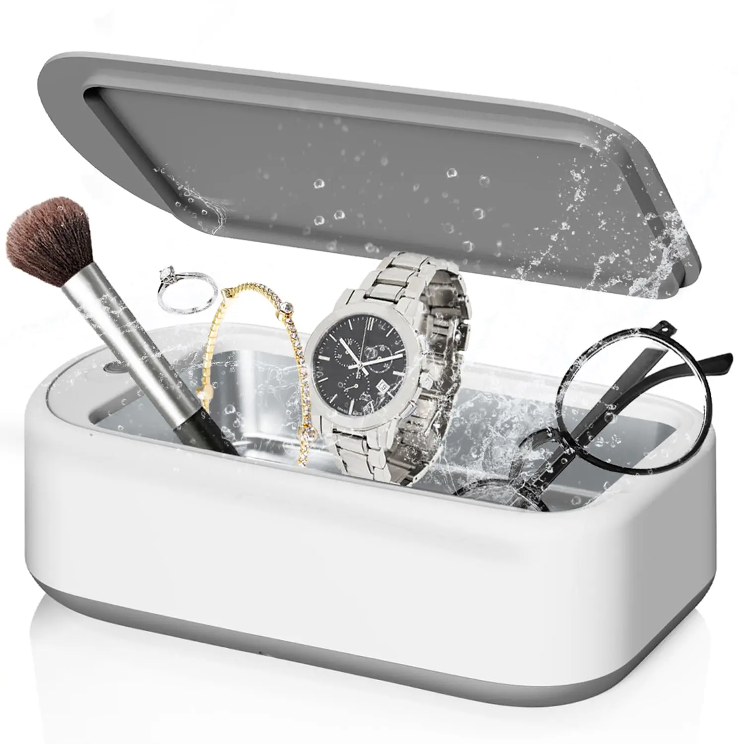 Ultrasoni Jewelry Cleaner, 40W 640ML Portable Household Professional Ultrasonic Eyeglasses Cleaning Machine with TimerRing Glasses Watches Denture Clean
