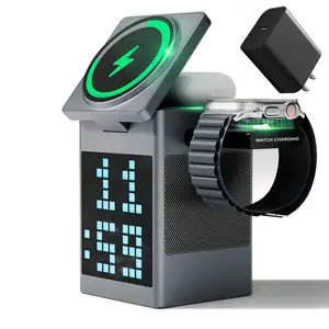 Vivilumens MagSafe-compatible 3-in-1 charger with Bluetooth speaker, clock & pixel display-ideal for iPhone, desk, travel, and multi-device charging