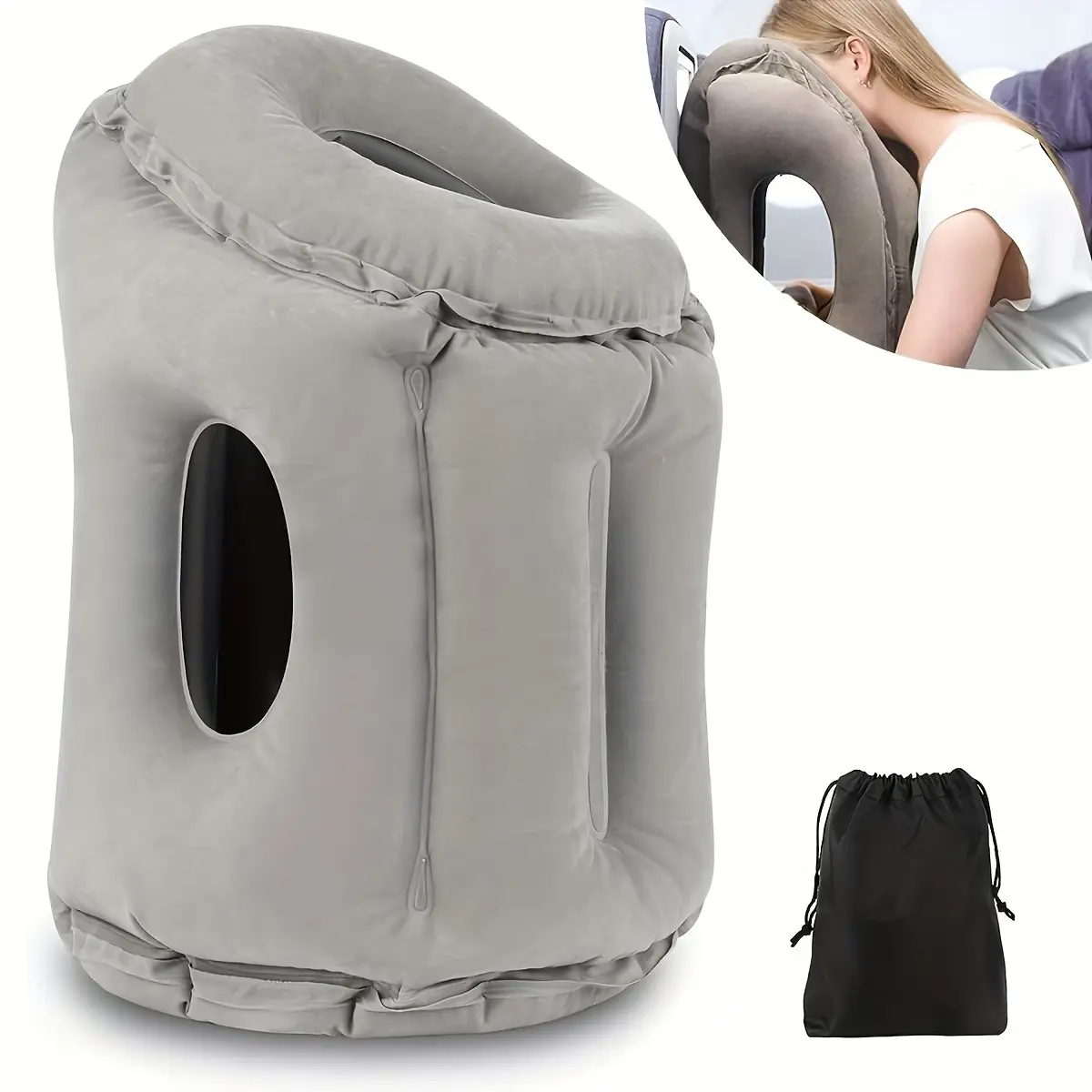 Ergonomic Inflatable Travel Neck Cushion, Supportive Head Rest with Quick Inflate Valve - Portable, Skin-Friendly Velvet Pillow for Airplane & Office Naps, Supportive Head Cushion, Pe, Breathable