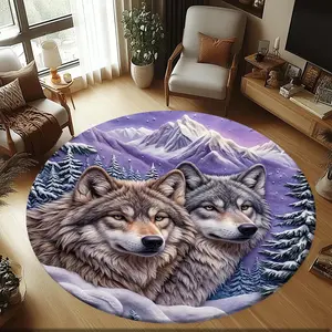 Snowy Night Two Wolves Stylish and creative printed round rug, hallway/balcony rug, bathroom/entrance doormat, home décor, living room/bedside rug, Halloween/Christmas/birthday gift.