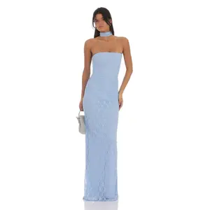 Lucy In The Sky Scarf Lace Maxi Dress in Sky Blue
