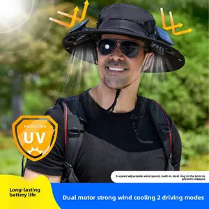 New Solar-Powered Spray Fan Hat for Cooling, Outdoor Mountaineering, Fishing, UV Protection, Sunshade, Breathable, Heat-Resistant, Power Outage-Resistant, Light-Blocking, and Rainproof Fisherman's Hat