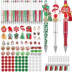 200 Pcs Christmas Beaded Pens Bulk, Christmas Pens Bulk with Christmas Focal Beads, Silicone Beads, Christmas Charms and Tassels, DIY Beadable Pens Gift for friends, Holiday Gift Pen