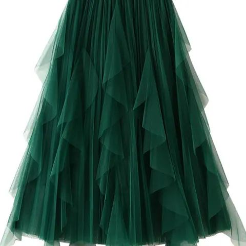 Women's Plain Draped Ruffle Pleated Woven Tulle Skirt, Elegant Fitted Midi A-line Skirt for Party Dating Wear, Ladies Spring & Fall Bottoms, Womenswear, Formal Fashion Skirt