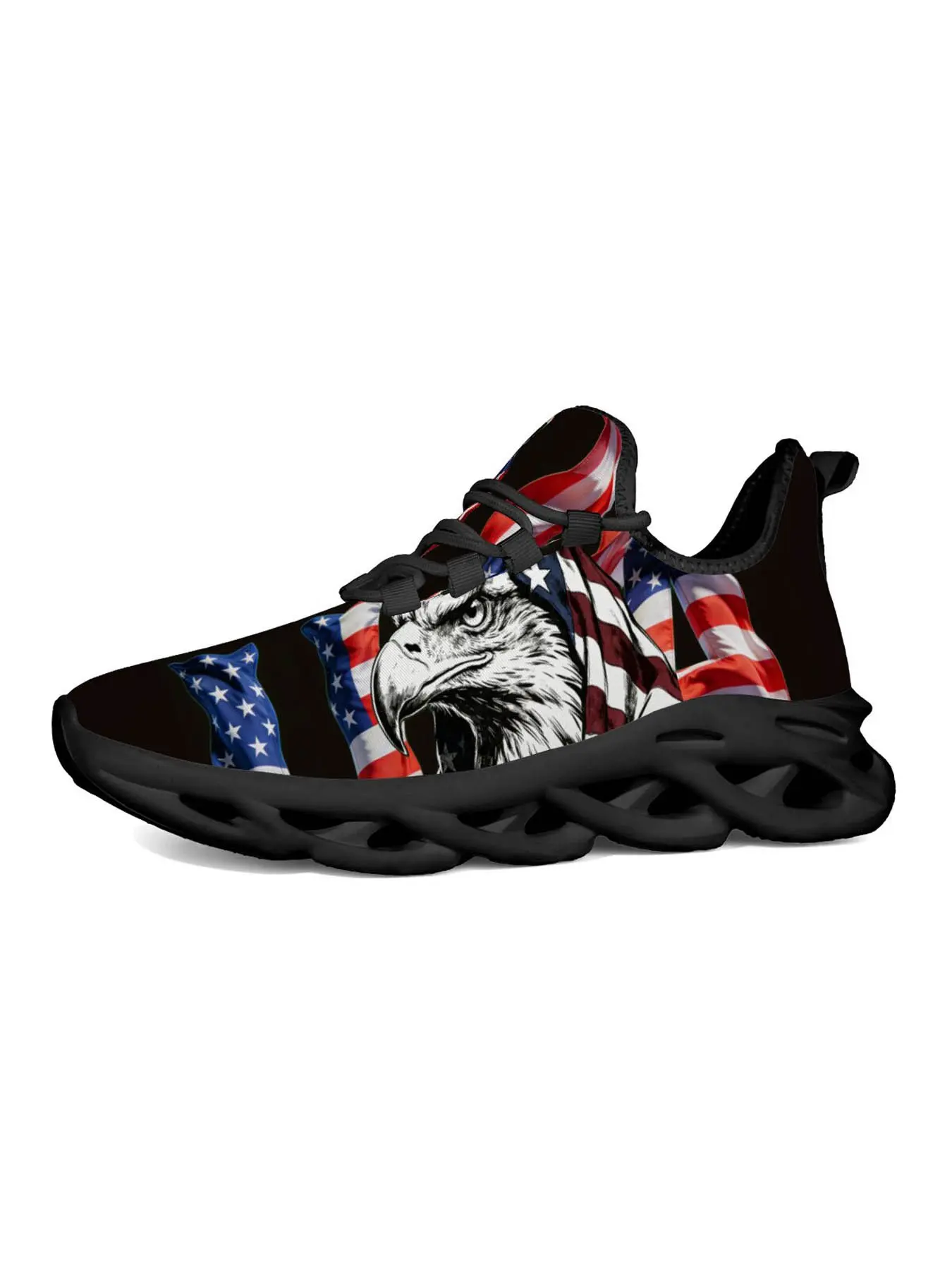 Exclusive Recommendation American Flag Eagle Head Sneakers for Men, Patriotic Style Print, Fashionable Comfort Thick Sole