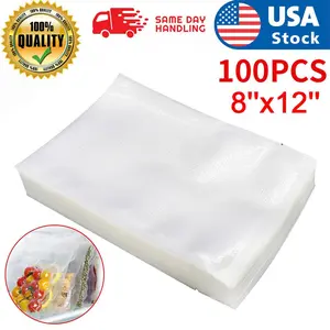 Kitchen Restock Vacuum Sealer Bags 100 Pack 8x12 Quart Embossed BPA-Free Food Storage For Meal Prep Sous Vide Freezing Tear Notch