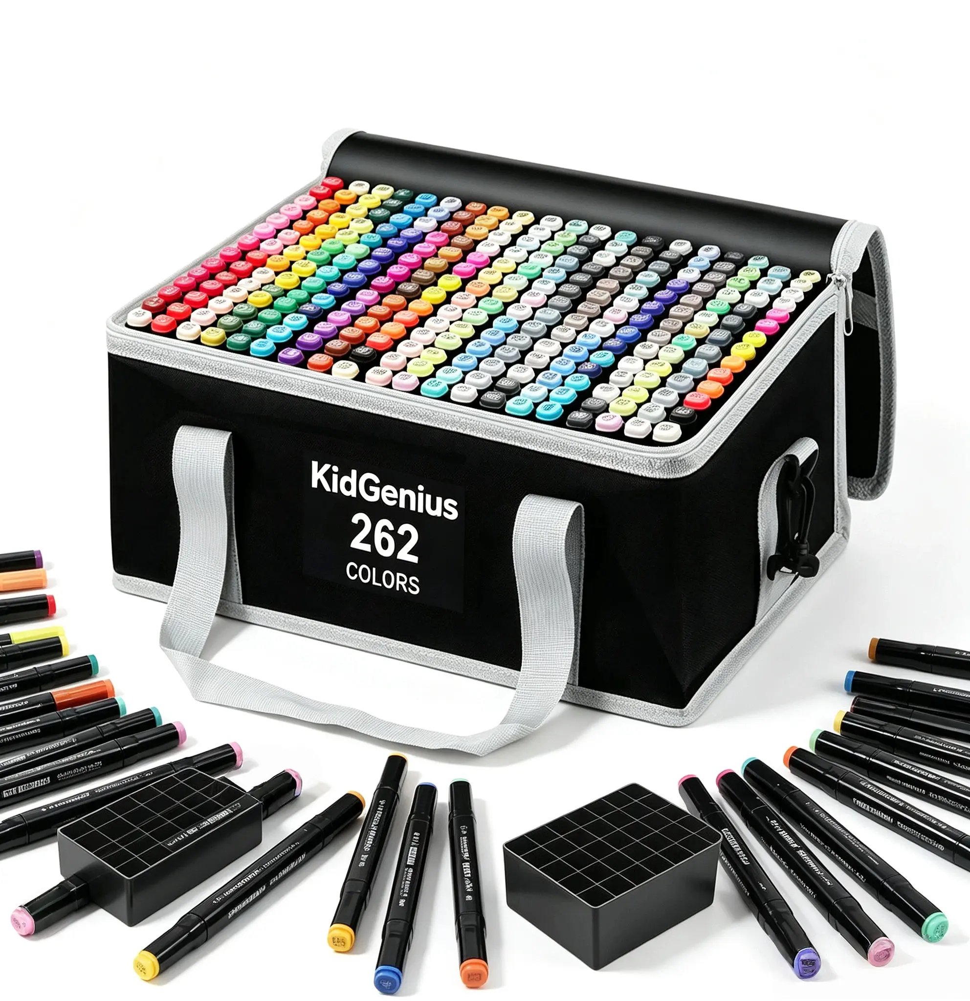 KIDGENIUS Alcohol Markers Set Dual Tip Art Markers 262kind Marker Set for Artist Drawing Sketch Markers Perfect for Anime Illustration Design Hand Lettering and Crafts with Quick Drying Vibrant Colors and Durable Storage Case