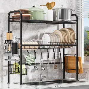 San Dream Over The Sink Dish Drying Rack Large Dishes Drainer 2-Tier Dish Drying Rack for Kitchen Dish Rack Countertop Organizer Metal Kitchen Sink Organizer Mount