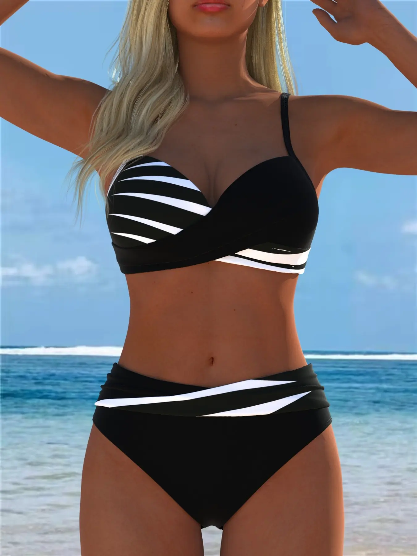 Fashion Printed Bikini Set, Push-Up Wrap Top + High-Waisted Bottom, Women's Summer Beach Resort Swimsuit, High Rise Swimwear, Casual Slim-Fit Stylish Beach Wear, Bathing Suit Set, Swimsuit for Beach, Bikinis Set