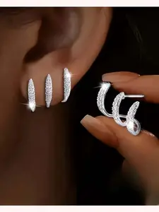 New Fashion Earrings Studs Diamond Inlay Marquise Cut Diamond Luxury High-End Arc Design Women Jewelry, Stylish Lightweight Alloy Ear Accessories Marquise Diamond Shape Diamond Inlaid