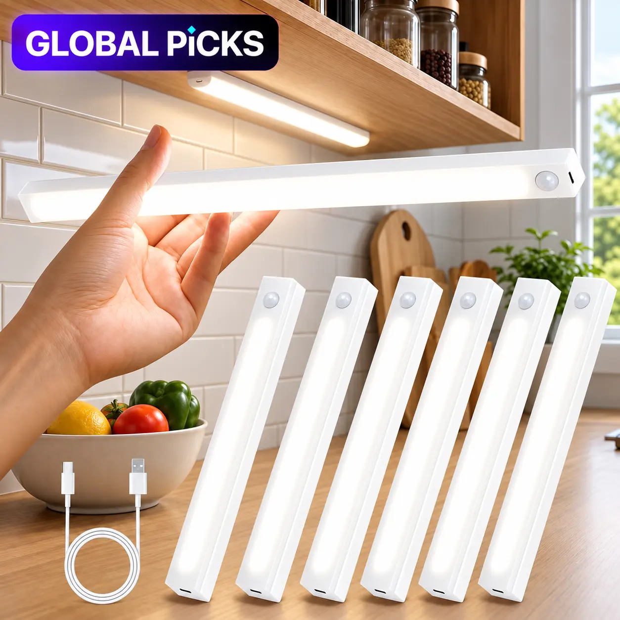 Magnetic LED Motion Sensor Light Strip Set - USB Rechargeable, Adjustable Energy-Saving Home Lighting, Modern LED Indoor Use Lights with Magnetic Snapon Wireless Install for Kitchen - Ideal Mother's Day Gift