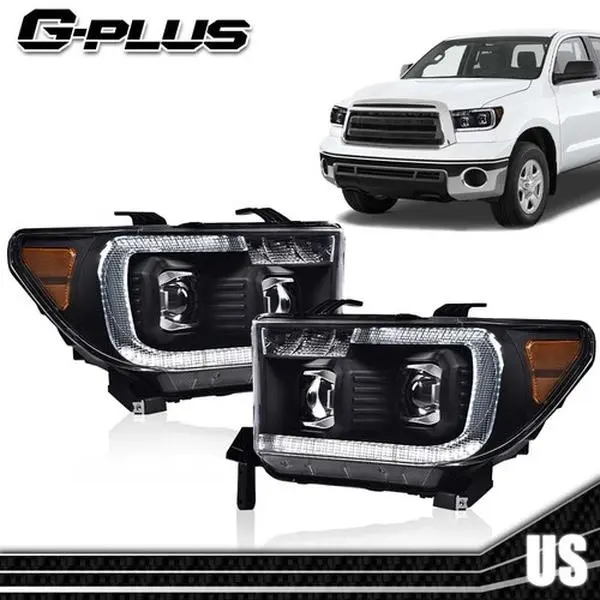 G-PLUS Headlights for 2007-2013 Toyota Tundra & 2008-2017 Sequoia Dual LED Projector Headlights Black, Led Headlamp, Led Front Lights