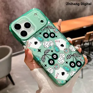 Western Bohemia No. 8 ball Cherry Playing cards Premium Phone Case for iPhone 17 Pro Max Air 16 Plus 15 14 13 12 11 Non Slip TPU Soft Shell Non-Yellowing Shockproof Clear slim Protective Softcase Rugged Durable Back Cover, Advanced fashion gift