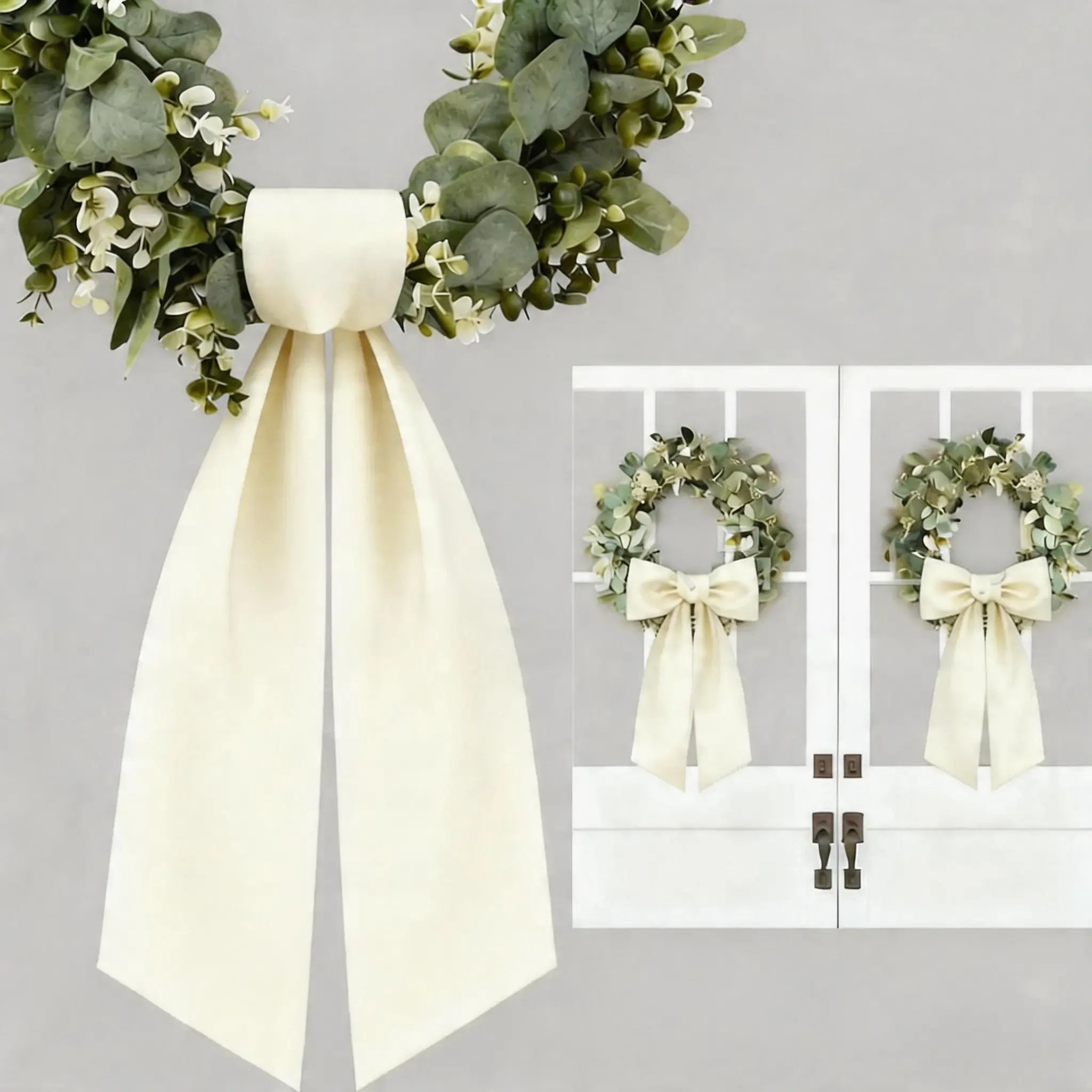 1 Pack Wreath Sash for Front Door Boxwood Wreath Sash Garland Front Door Porch Elegant Charm Decor(Burlap) Festive Decoration