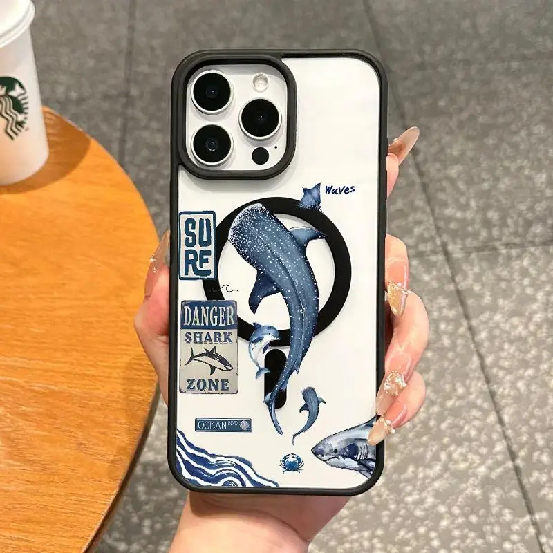 Magnetic protective case Creative Whale Shark MagSafe Ready, drop-resistant, ultra-thin design, for daily use, suitable for iPhone 17/16/15/14/13/12/11/X/XS/XS Max, is the perfect holiday gift for friends, family, or yourself., Aesthetic, Cover, Accessori
