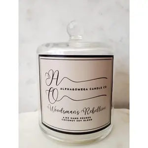 Woodsman's Rebellion 6 oz Coconut Soy Blend Hand-Crafted Wood Wick Cloche Candle