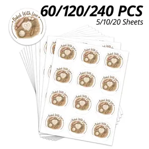 60/120/240 Pcs Heart Baking Stickers, Bakery Packaging Stickers, 'baked with Love' Text Stickers, Country Style, Handmade Bread Packaging, Sticker Packs, Diy Sticker Paper