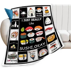 Sushi Food Blanket Soft Cozy Food Throw Blanket Gift for Women Girls Super Plush Warm I Just Really Like Sushi Stuff Lightweight Flannel Gift Blankets for Kids Adults