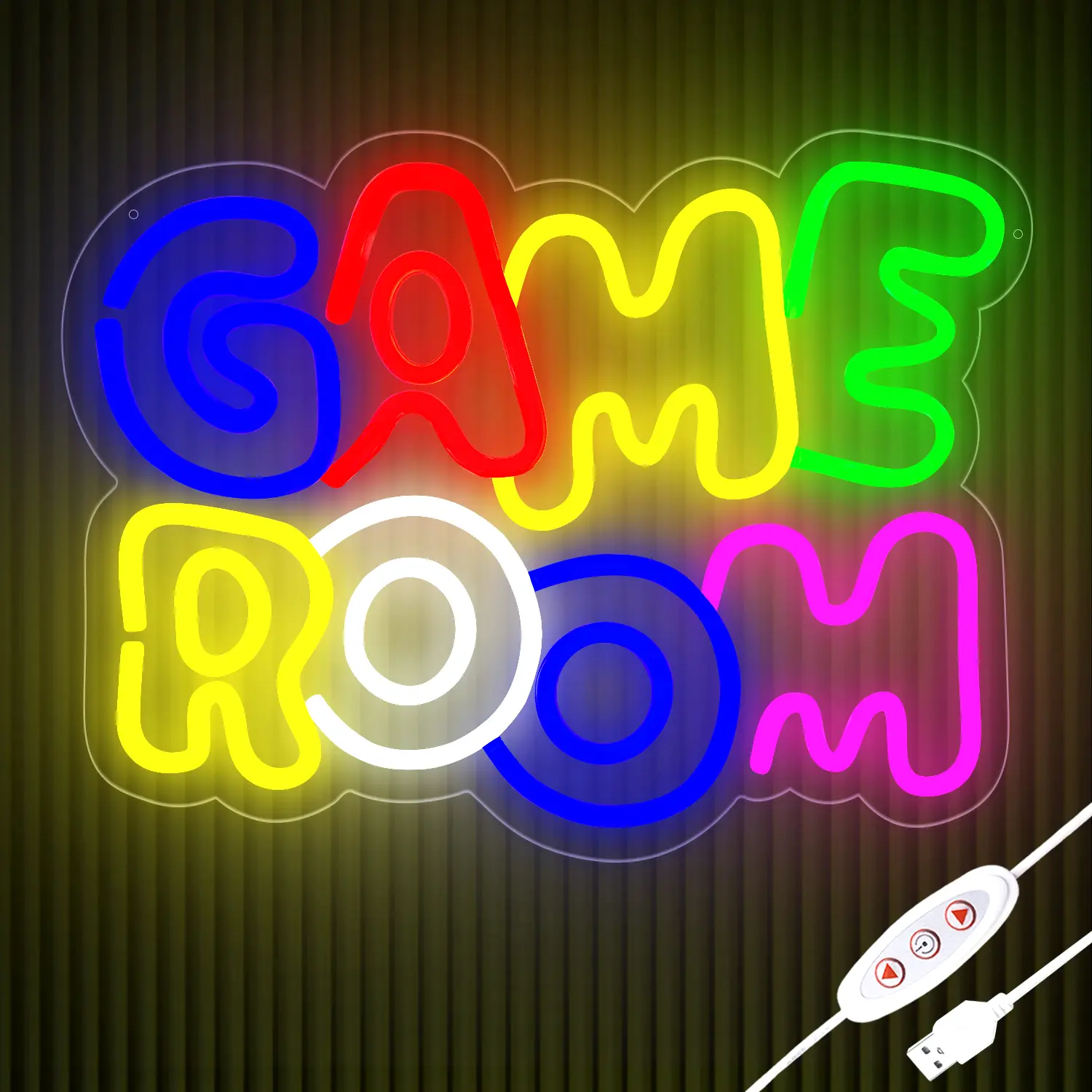 Vibrant Multi-Color Game Room Neon Sign Complete Kit (13.8×10.7in), USB-Powered Dimmable LED Neon Light, Brightness Adjust, Gaming Bedroom Wall Hanging Decor, Gamer Gift