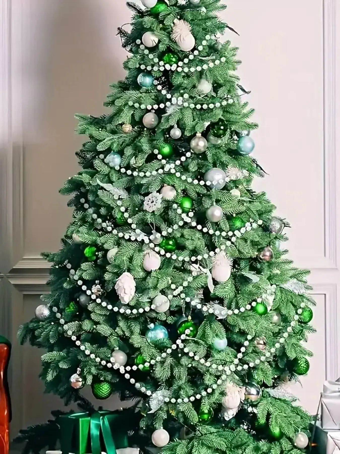1pc 472.44inchesLong White Artificial Pearl Garland, Glossy Resin Beads With Pearls, Perfect For DIY Wedding Curtains, Craft Decor, Hair & Clothing Decor, Christmas Tree Decor, Christmas Decorations, All Season Decor, Party Decor
