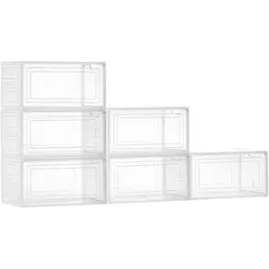 VEVOR Shoe Storage Boxes, 12 Pack Stackable Shoe Boxes Storage Organizers, Fit up to US Size 11, Plastic Modular Space Saving Sneaker Containers for Storing High Heels, Boots, and Hats, Black FrameVEVOR Super Brand Day