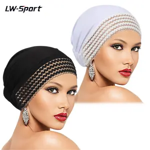 1Pc Lace Trim Hijab Undercap for Muslim Women, No Slip Breathable Mesh Stretch Under Scarf Cap, Soft Full Coverage Turban Cap for Chemo Hair Loss Wig Grip Daily Wear