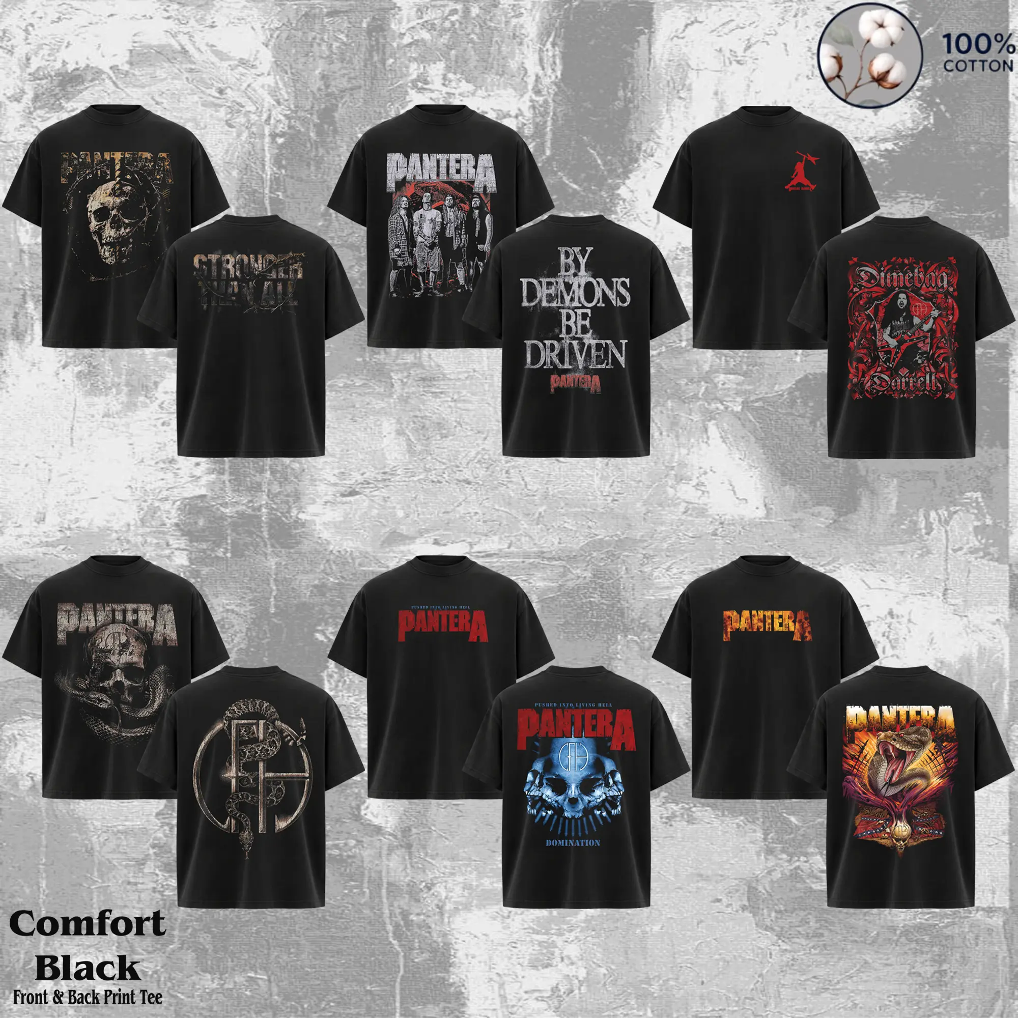 [Collection] Pantera Band Shirt, Cowboys From The Hell Fitted Short-Sleeve Graphic Tee, 90s Vintage Grunge Aesthetic Rock Band Tour Merch, Mens Streetwear Top, Shortsleeve Menswear
