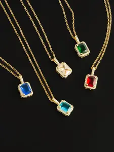 Artificial Gemstone Decorated Pendant Necklace, Elegant Jewelry for Women & Girls, Trendy All-match & Exquisite Jewelry for Birthday Gift