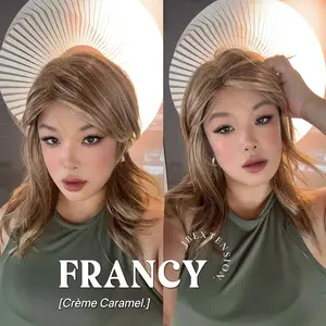 JBEXTENSION 18 Inches Women Fashion Full Machine Wig FRANCY【PLUS PERMATEASE】【BENDY EAR TABS】 Realistic Illusion Hairline Fluffy