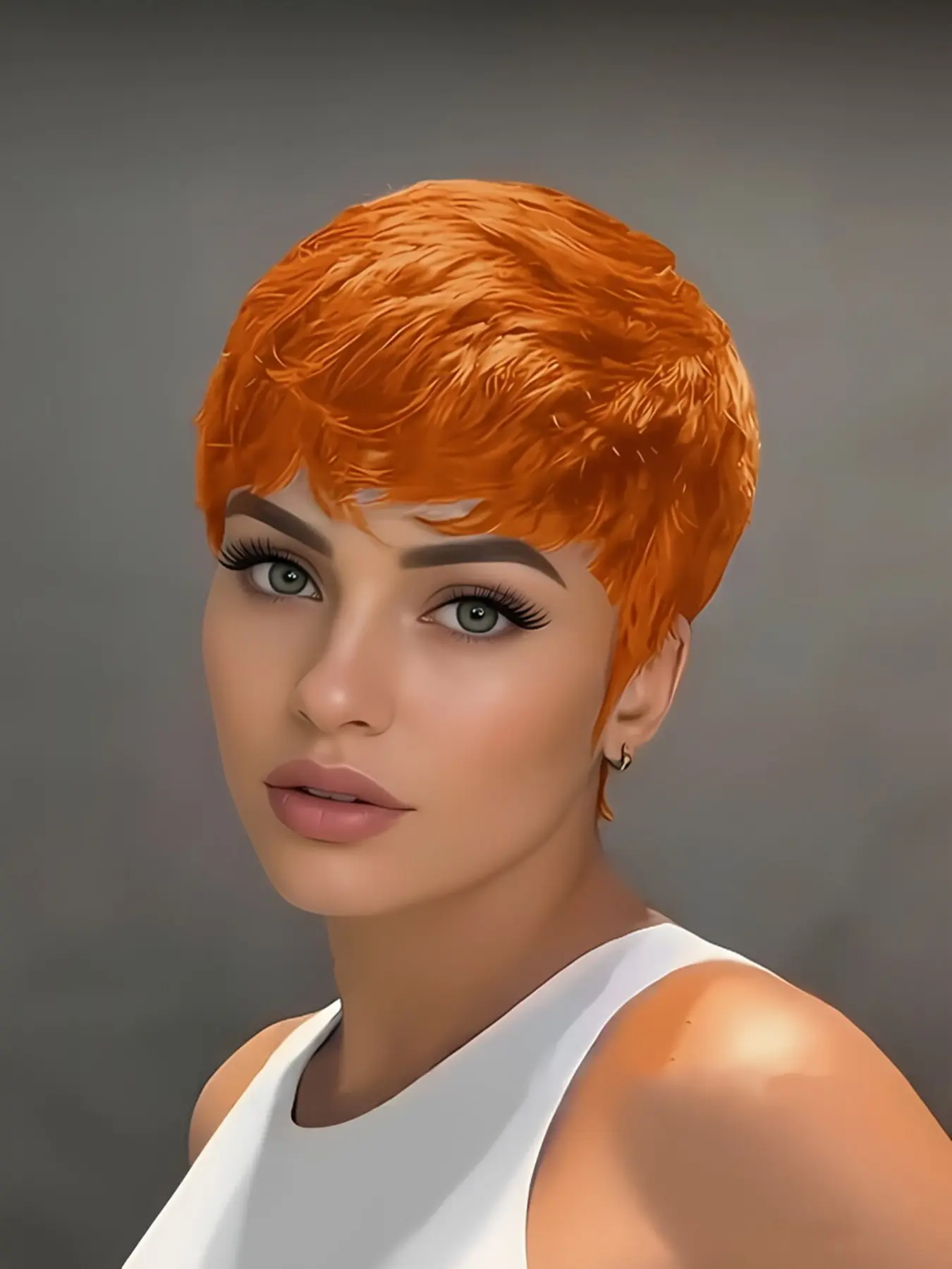 orange burgundy black color pixie cut short straight human hair wig for women human hair wigs daily party cosplay gift use Blunt Cut Wig