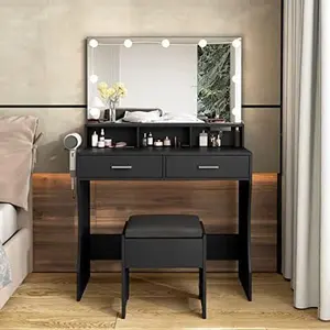 Vabches Makeup Vanity with Lighted Mirror & Power Outlet, White Vanity Set Vanity Desk, Clearance Makeup Vanity 3 Lighting Colors, Brightness Adjustable, 31.5in(W)