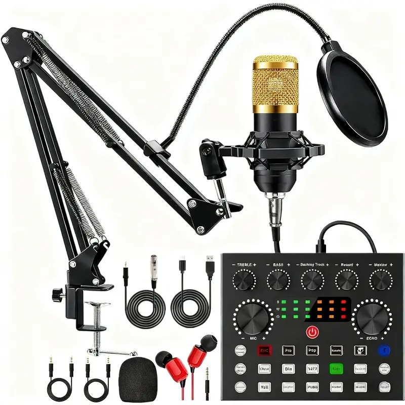 V8S Mixer SOUND CARD BUNDLE with Condenser Microphone | Plug & Play Studio Equipment Sound Card Set Sound Card Kit