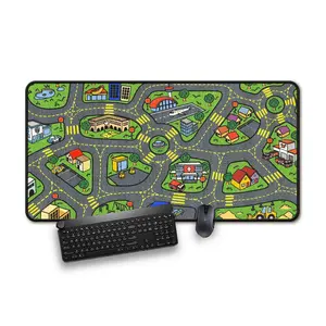 Extra Large Mousepad, Nostalgic Design Desk Mat, Nostalgic City Rug Design, Anti-Slip Surface, Large and Extra Large Size computer pad