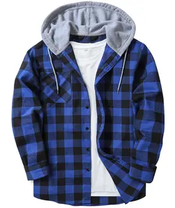 Men’s Hooded Flannel Shirt-Casual Streetwear Plaid Jacket Oversized Hoodie Shacket for Fall