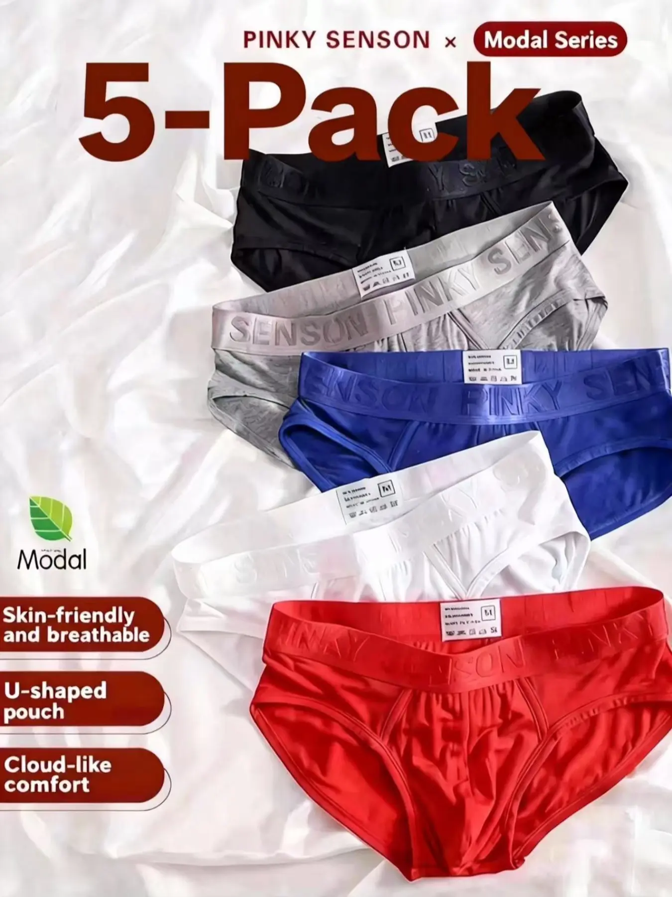Men's High Elastic Modal Triangle Briefs Underwear, Breathable Soft Skin-Friendly U Convex Design, Large Size Comfort Fit, All Seasons Sporty Style