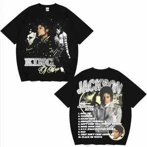 Michael Jackson Graphic Printed Unisex Vintage Cotton T Shirt Rock Music Fans Casual High Neck Apparel