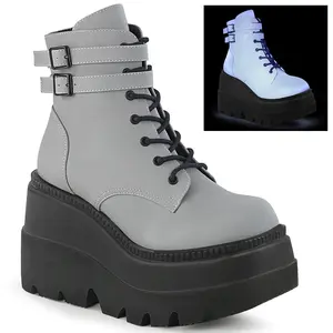 Demonia Shaker-52 Gray Reflective Ankle Boots