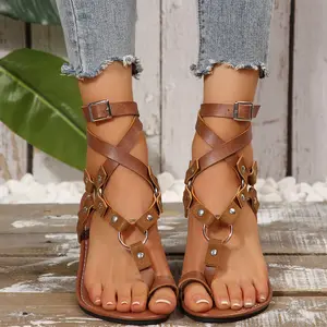 Studded Toe Loop Flat Sandals - Stylish Design, Comfortable Fit, Ideal for Everyday Wear