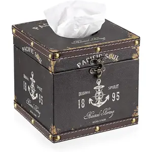 Retro Wood Square Tissue Box Cover - Vintage Cube Tissue Box Holder, Decorative Facial Tissue Holder for Bedroom Bathroom Dresser Night Stand Table Car Store Office Home Decor, Brown