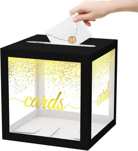 Clear  Box, Cards Receiving Box For Birthday, Wedding, Engagement, Bridal or  Shower, Graduation, Gender Reveal, Anniversaries Party Decorations Supplies (Black and )