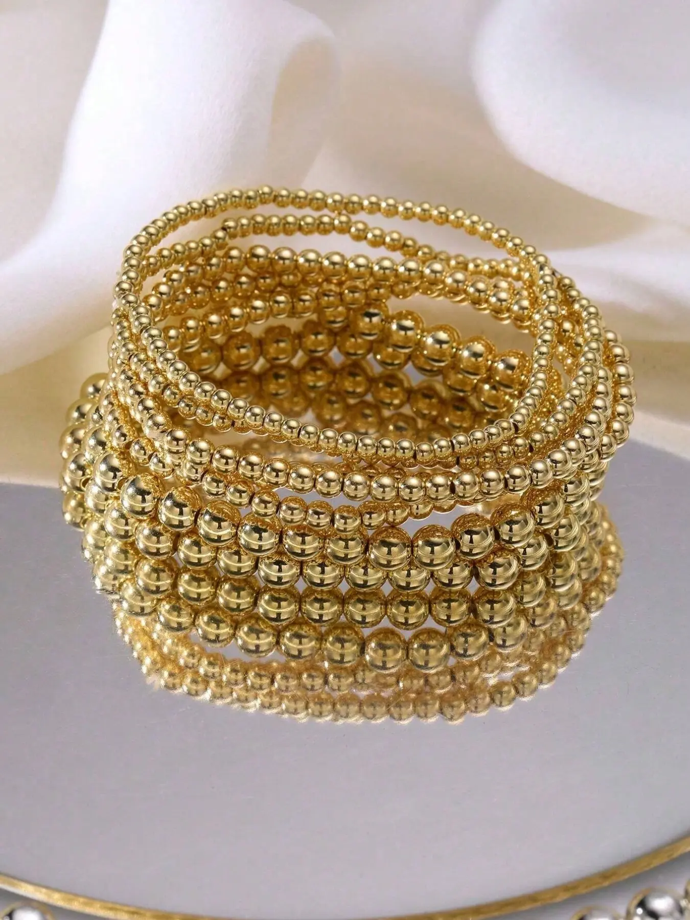 7pcs Gold Stackable Bracelets For Women Gold Bracelet Stack Stacking Bracelet Pearl Beaded Bracelets For Women 14K Stretch Bead Ball Bracelet Sets Jewelry For Mother's Day Birthday Gifts, perfect for everyday wear