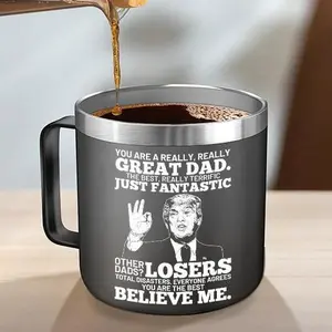 1 PCS Classic Stainless Steel Reusable Portable Coffee Mug with Handle, Drinkware Gift for Men (Birthday, Christmas) from Wife, Children for Step Dad, New Dad