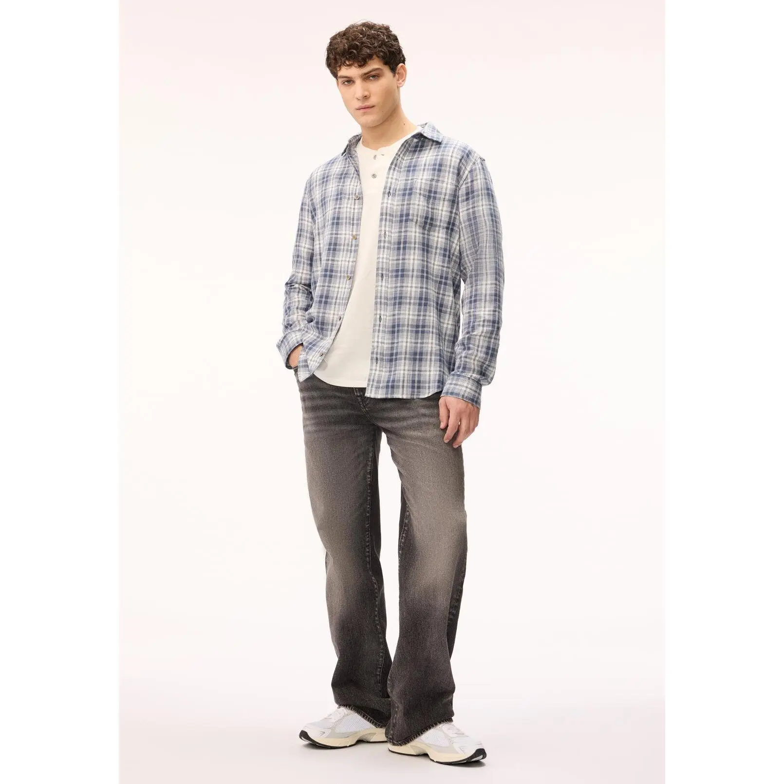 Saroz Men's Long Sleeve Plaid Shirt, Vintage Indigo - BM24759